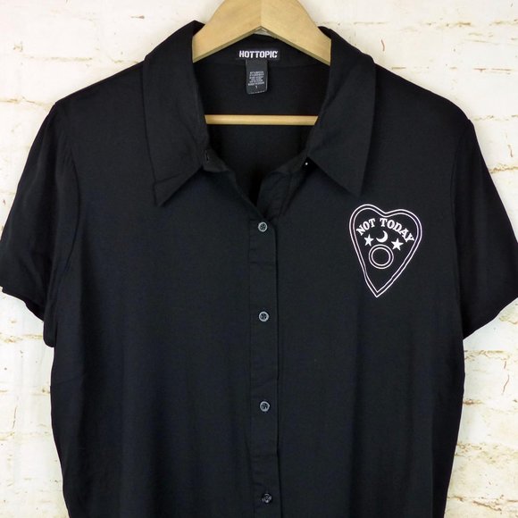 Hot Topic Not Today Planchette Tie Front Button Up Top Womens Plus 1 Black Goth - Picture 4 of 12